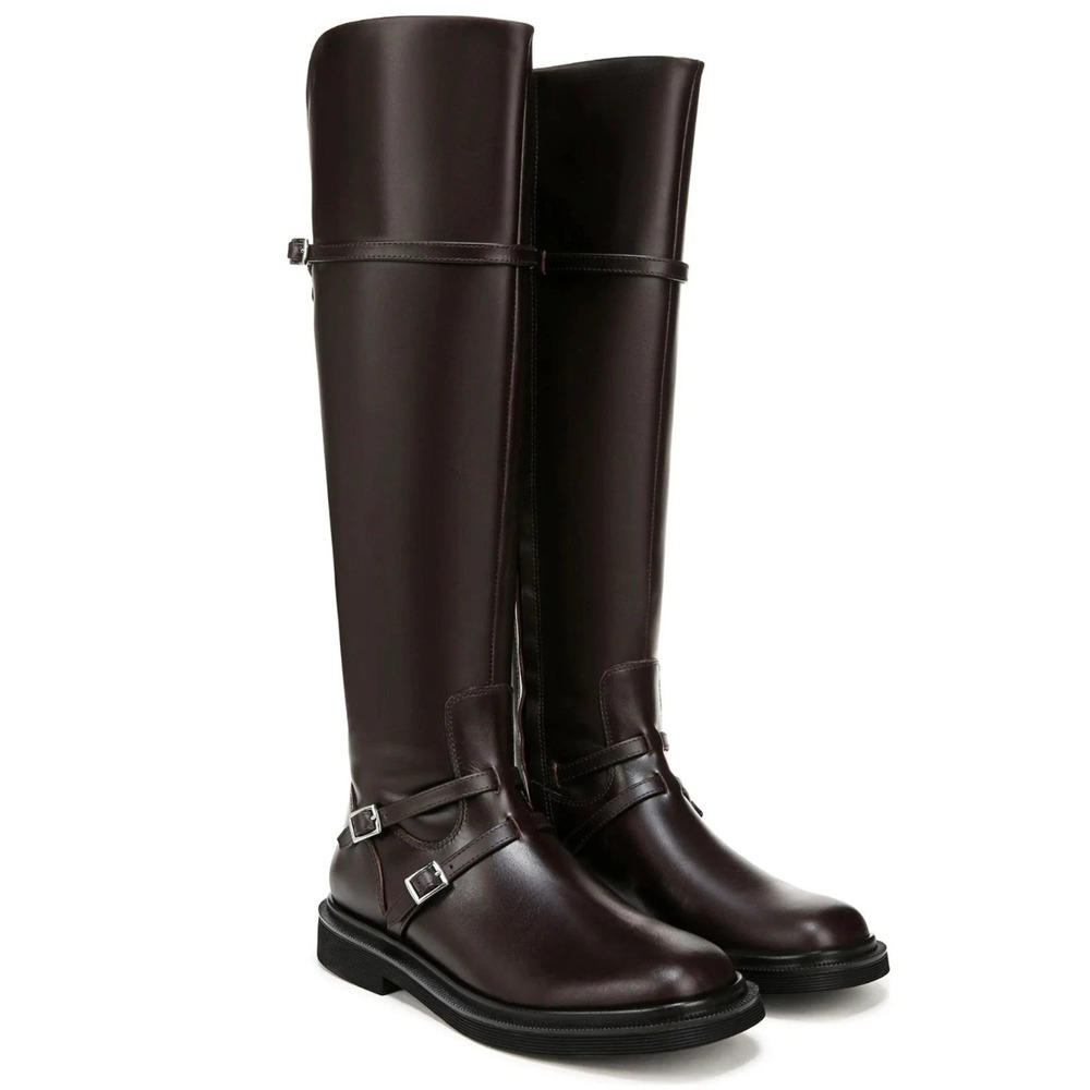 Franco‎ Sarto Ainsley Tall Riding Boot Sz 8 Dark Brown Leather Low Heel New $260